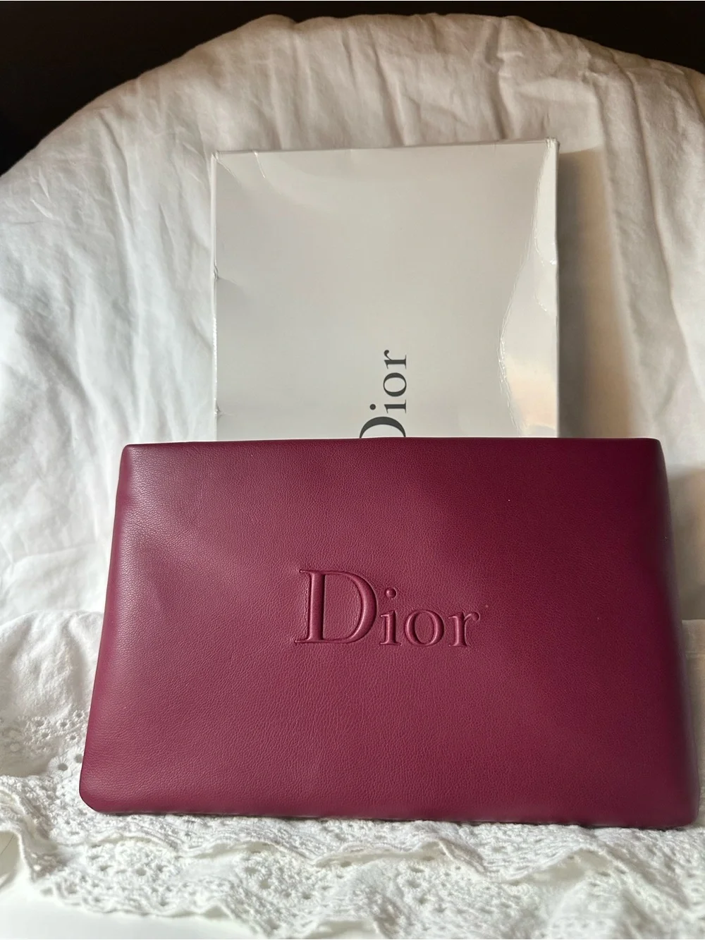 GWP Dior Beauty Burgundy Pouch Clutch with Embossed Logo  NWB